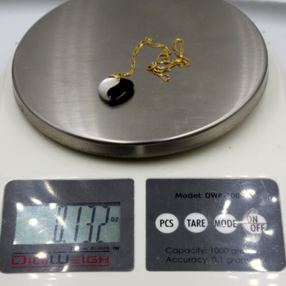 14K Pearl / Onyx Heart Pendant Necklace - Picture 8 of 8